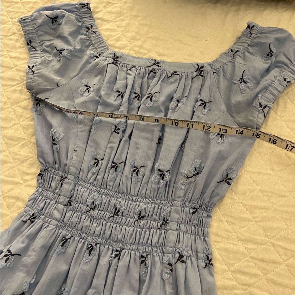 Ann Mashburn Blue Floral Printed Ruched Waist Long Dress Womens XS 100% Cotton - Picture 13 of 14